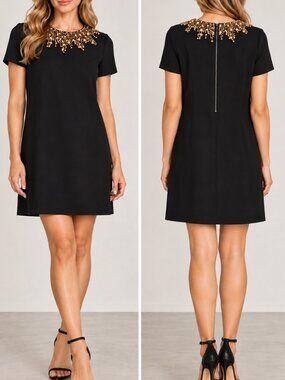 NWT Alice + Olive Short-Sleeve Gold Beaded Cocktail black dress size 0 (357